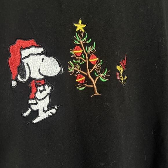 Snoopy and Woodstock Peanuts Embroidered Black Christmas Sweatshirt XL, NWOT - Picture 5 of 8